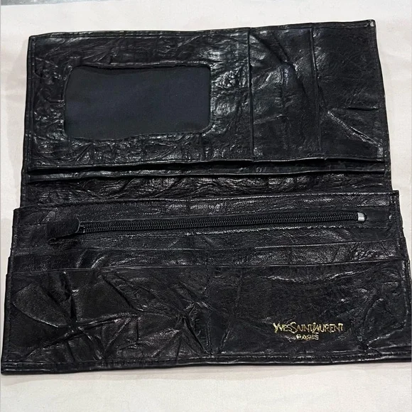 VINTAGE Yves Saint Laurent YSL Calf Leather Crinkle Bifold Wallet Antique Rare - Picture 5 of 15